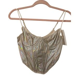 Silver Holographic‎ Corset Top Festival Rave Bustier Medium NWT Urban Outfitters
